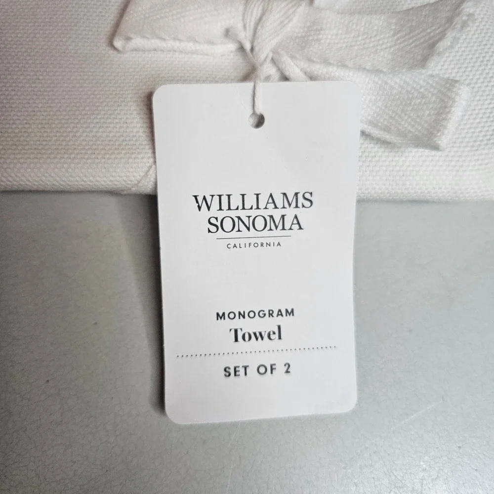 Williams Sonoma Monogram Letter A Kitchen Towels Set of 2 White Gold Cotton NWT
